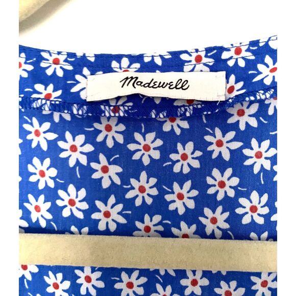 Madewell Bell Blue White Mini Daisy Pattern Tank Top Ruched Shoulder No Sz Tag - Picture 4 of 9